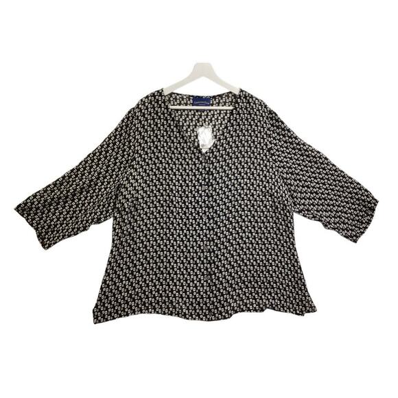 Charter Club silk blouse black and white geometric pattern size 20 - Picture 1 of 6